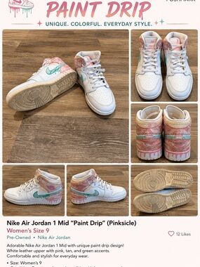 Nike Kids Air Jordan 1 Mid 'Paint Drip' White Mint Pink